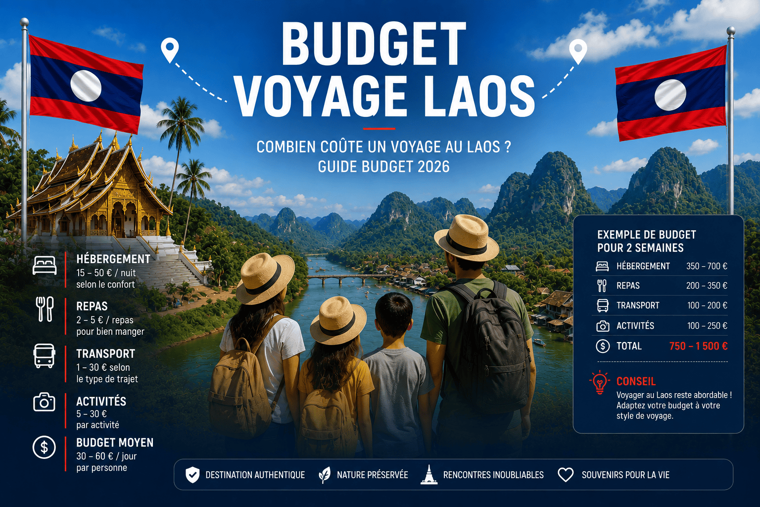 Excursion en bateau sur le Mékong incluse dans un voyage au Laos, budget voyage